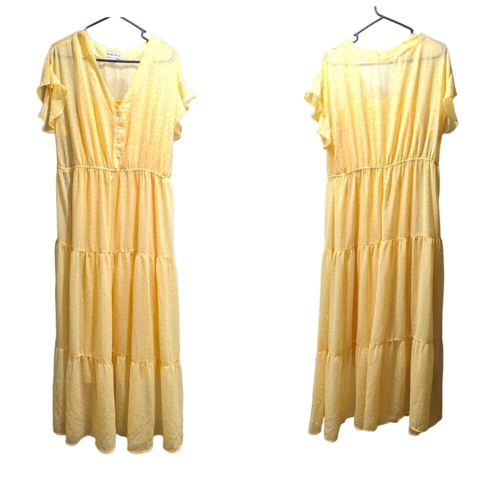 Ava & Viv 0x Flutter Cap Sleeve Maxi Dress Yellow… - image 8